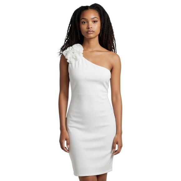 FOREVER 21 WHITE/CREAM OFF-THE-SHOULDER DRESS SZ.L EUC. - Picture 1 of 8
